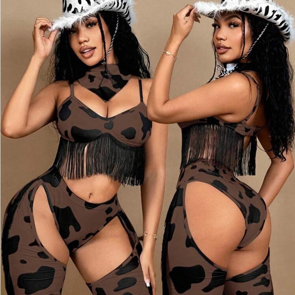 Cow Print Fringe Two-Piece Set